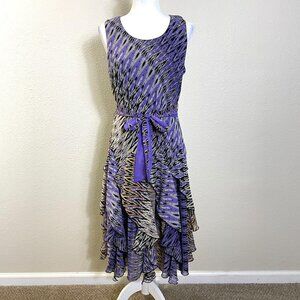 Vintage Dress Size 10 Whimsical Fairy 90s Y2K Abstract Print Purple Robbie Bee